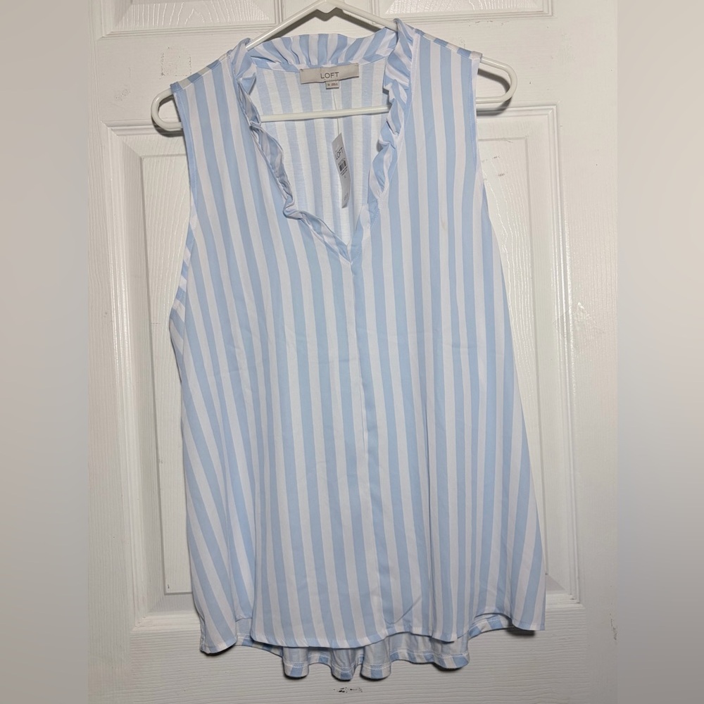 New LOFT Ruffled V-Neck Striped Tank Blouse Sz XL - Picture 1 of 7